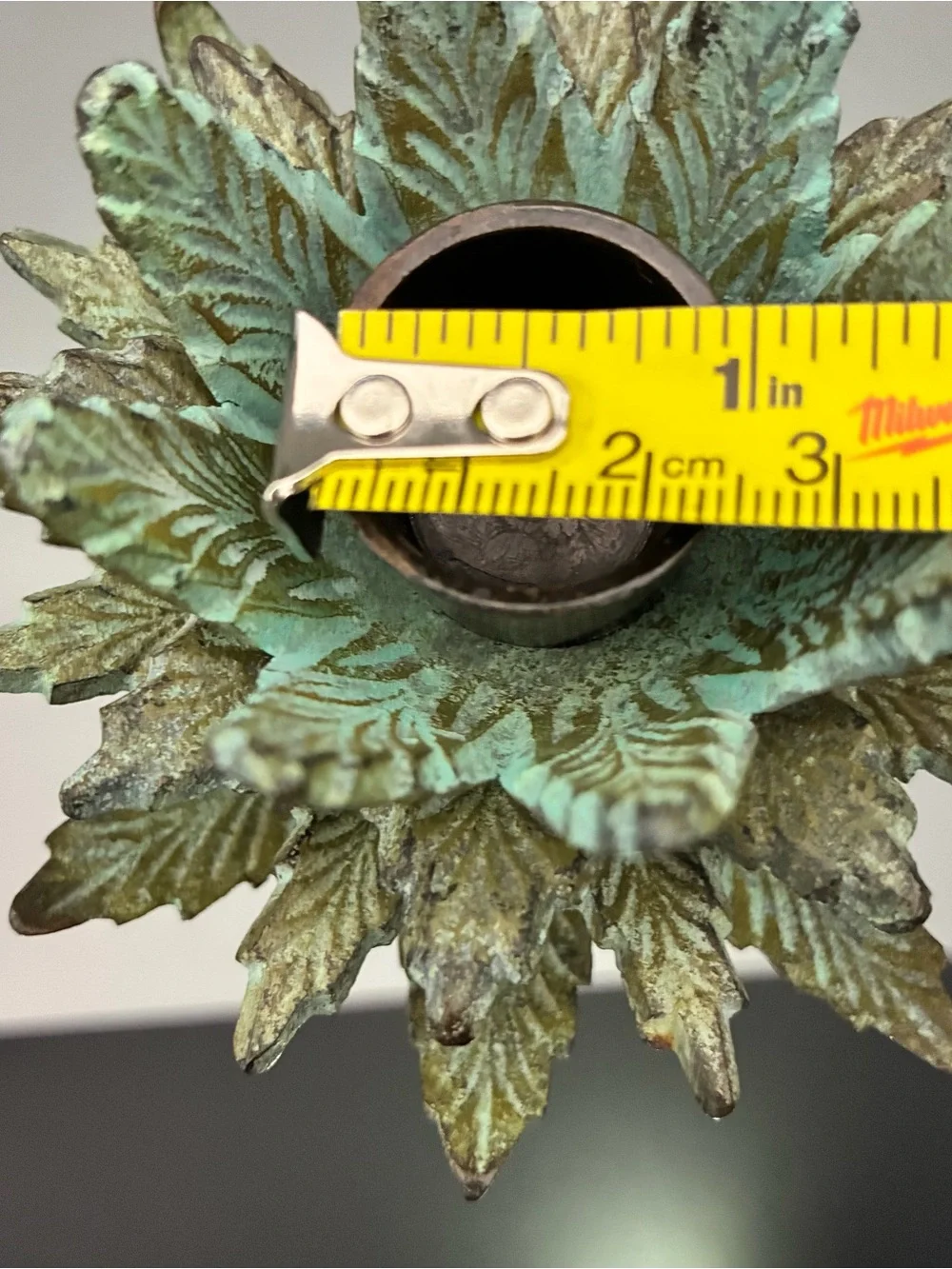 Vintage Metal Palm Tree Candlestick in Green and Bronze Height 16,5”